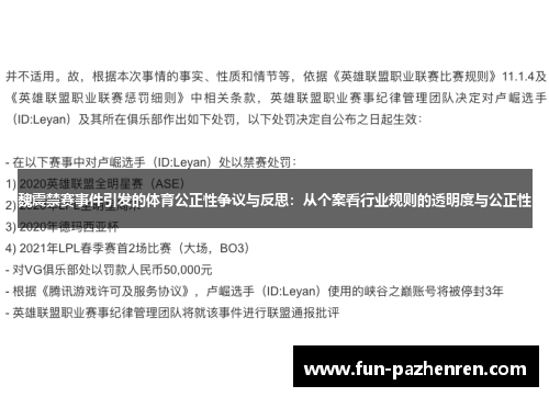 魏震禁赛事件引发的体育公正性争议与反思：从个案看行业规则的透明度与公正性