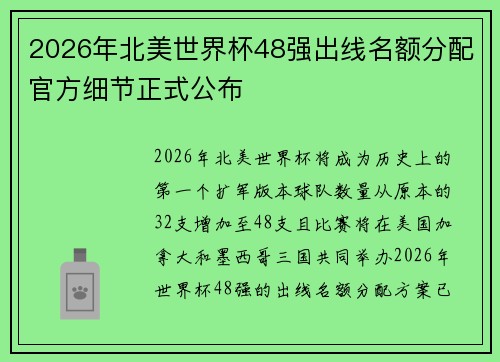 2026年北美世界杯48强出线名额分配官方细节正式公布